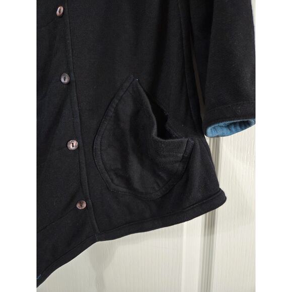 Parsley & Sage Reversible Aqua Blue Black Artsy Boho Knit Cardigan Size Medium - Picture 13 of 16